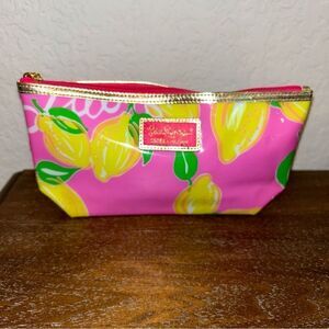 Lilly Pulitzer Estee Lauder Lemon Print Zipper Cosmetic Pouch Bag